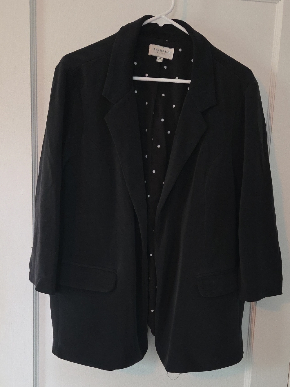 Skies Are Blue Black Relaxed Blazer with Polka Dot Lining